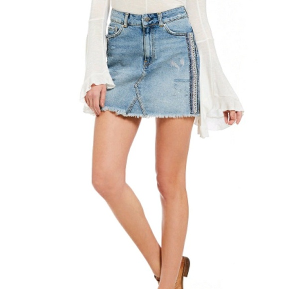 Free People Dresses & Skirts - Free People Embellished Denim Skirt